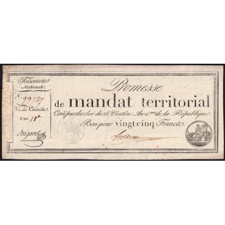 Promesse de mandat 59b - 25 francs - 28 ventôse an 4 - Série 18 - Etat : SUP+