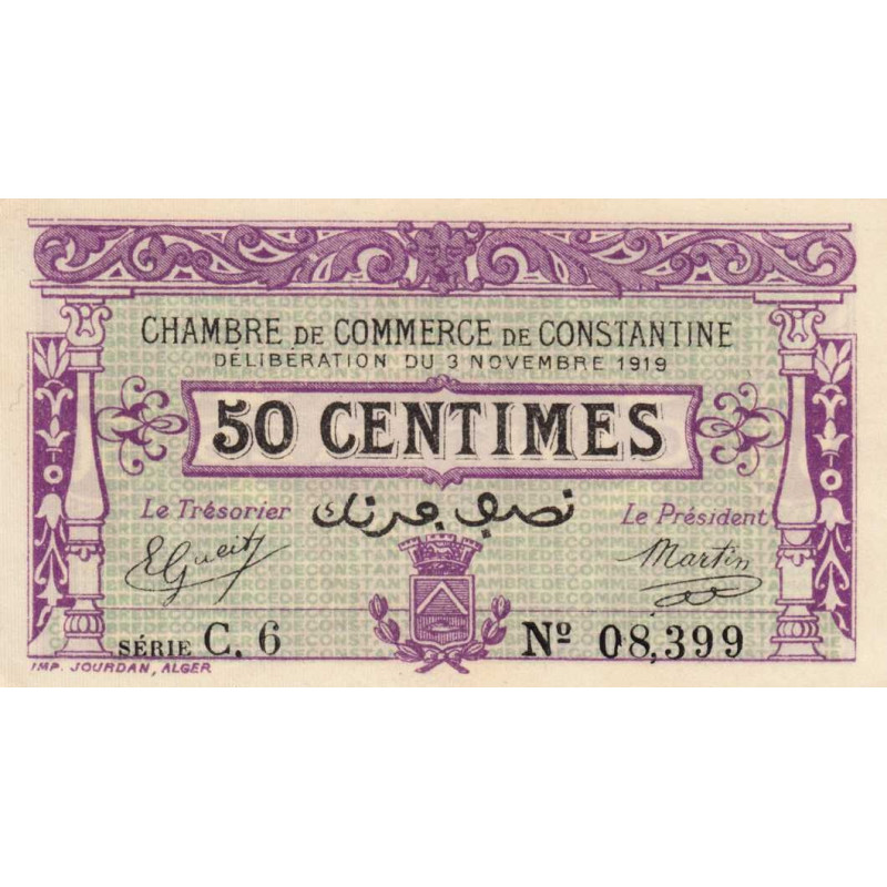 Algérie - Constantine 140-21 - 50 centimes - Série C.6 - 03/11/1919 - Etat : SPL