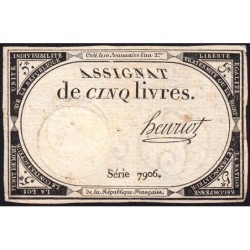 Assignat 46a - 5 livres - 10 brumaire an 2 - Signature 57 - Etat : TB+