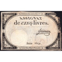 Assignat 46a - 5 livres - 10 brumaire an 2 - Signature 58 - Etat : B