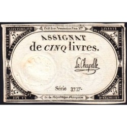 Assignat 46a - 5 livres - 10 brumaire an 2 - Signature 60 - Etat : SUP+