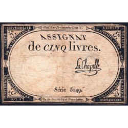 Assignat 46a - 5 livres - 10 brumaire an 2 - Signature 60 - Etat : B