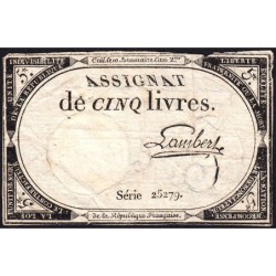 Assignat 46a - 5 livres - 10 brumaire an 2 - Signature 63 - Etat : B+