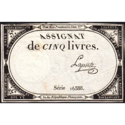 Assignat 46a - 5 livres - 10 brumaire an 2 - Signature 64 - Etat : SUP