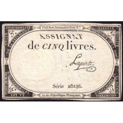Assignat 46a - 5 livres - 10 brumaire an 2 - Signature 64 - Etat : TTB