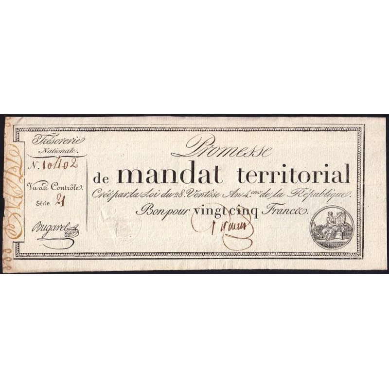 Promesse de mandat 59b - 25 francs - 28 ventôse an 4 - Série 21 - Etat : SUP