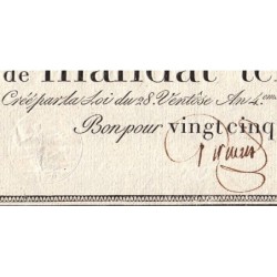 Promesse de mandat 59b - 25 francs - 28 ventôse an 4 - Série 21 - Etat : SUP