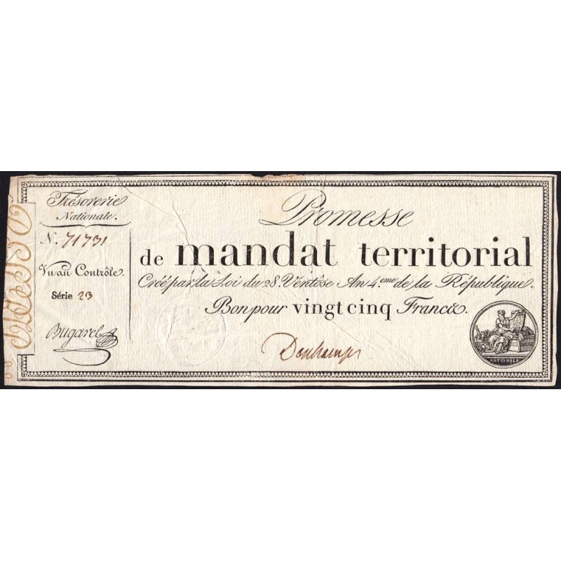 Promesse de mandat 59b - 25 francs - 28 ventôse an 4 - Série 23 - Etat : TB