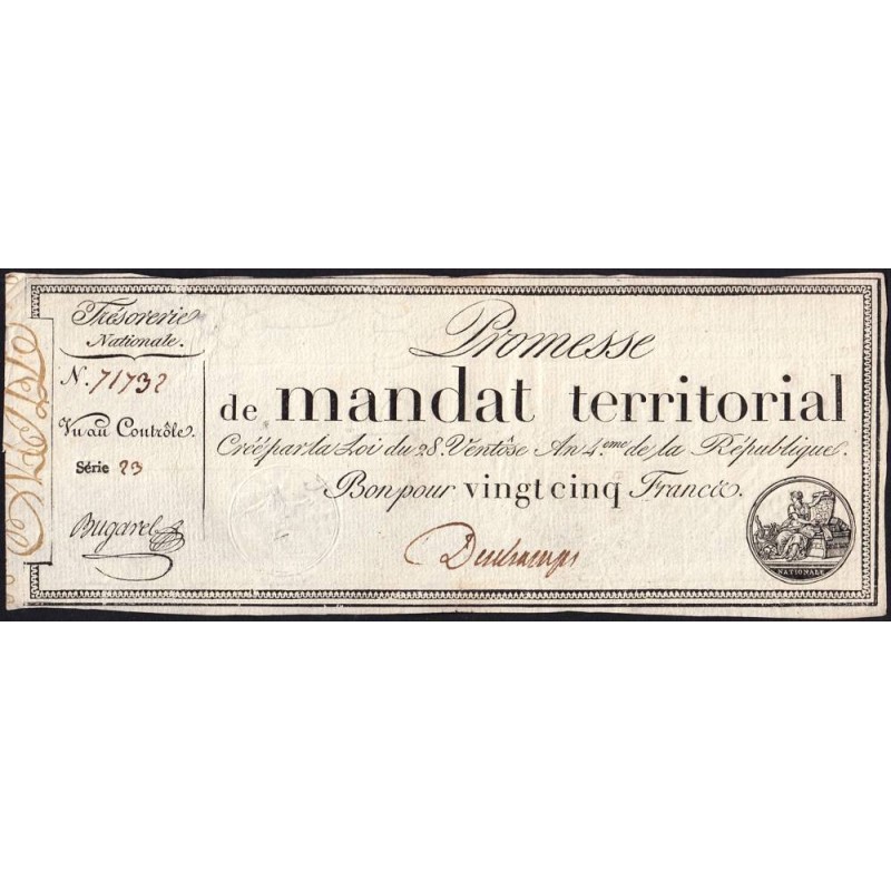 Promesse de mandat 59b - 25 francs - 28 ventôse an 4 - Série 23 - Etat : TTB+