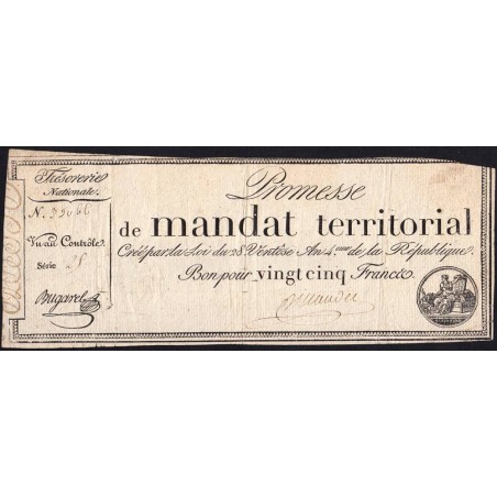 Promesse de mandat 59a - 25 francs - 28 ventôse an 4 - Série 25 - Etat : TB-