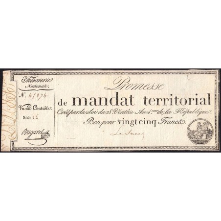Promesse de mandat 59a - 25 francs - 28 ventôse an 4 - Série 26 - Etat : TTB-