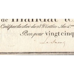 Promesse de mandat 59a - 25 francs - 28 ventôse an 4 - Série 26 - Etat : TTB-
