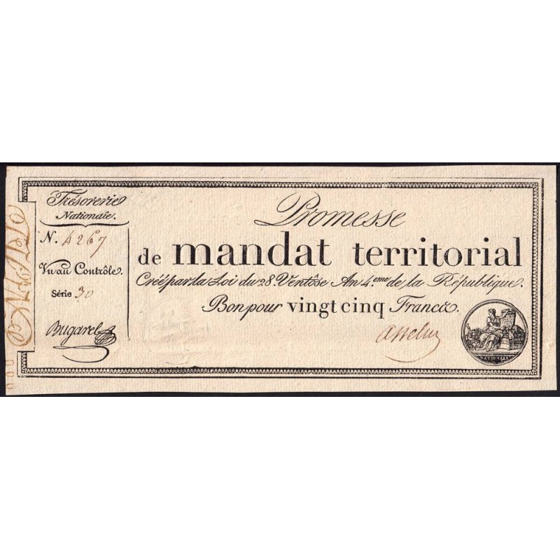 Promesse de mandat 59b - 25 francs - 28 ventôse an 4 - Série 30 - Etat : SPL