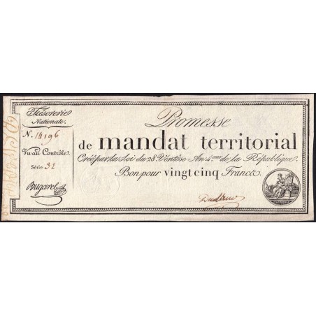 Promesse de mandat 59a - 25 francs - 28 ventôse an 4 - Série 32 - Etat : TTB+