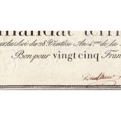 Promesse de mandat 59a - 25 francs - 28 ventôse an 4 - Série 32 - Etat : TTB+