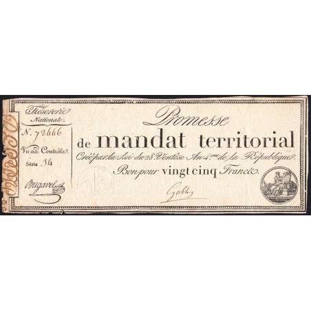 Promesse de mandat 59a - 25 francs - 28 ventôse an 4 - Série 34 - Etat : TB