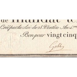 Promesse de mandat 59a - 25 francs - 28 ventôse an 4 - Série 34 - Etat : TB