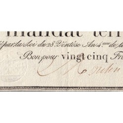 Promesse de mandat 59a - 25 francs - 28 ventôse an 4 - Série 37 - Etat : SUP+