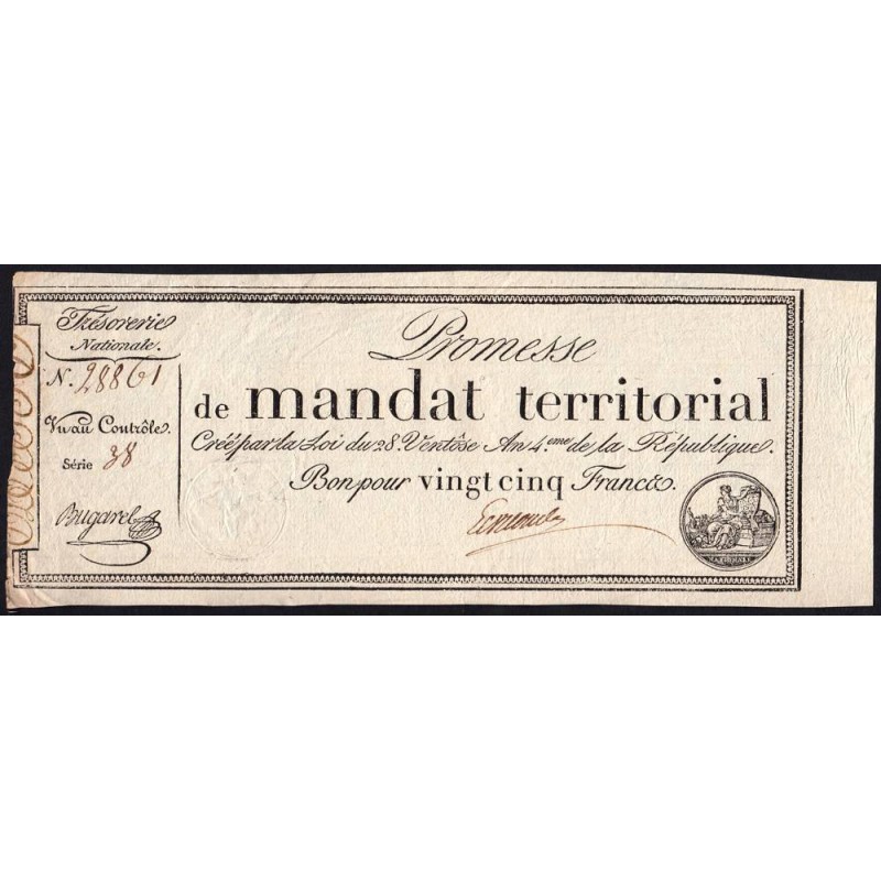Promesse de mandat 59a - 25 francs - 28 ventôse an 4 - Série 38 - Etat : TTB+