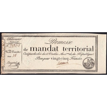 Promesse de mandat 59a - 25 francs - 28 ventôse an 4 - Série 38 - Etat : TTB+