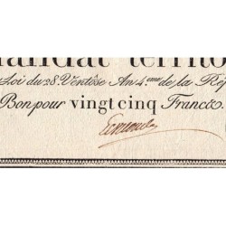 Promesse de mandat 59a - 25 francs - 28 ventôse an 4 - Série 38 - Etat : TTB+