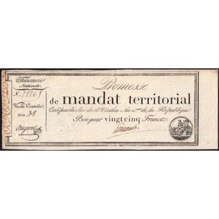 Promesse de mandat 59a - 25 francs - 28 ventôse an 4 - Série 38 - Etat : TTB+