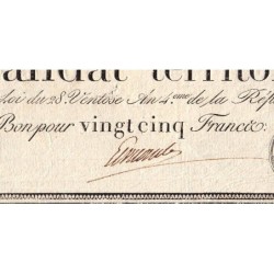 Promesse de mandat 59a - 25 francs - 28 ventôse an 4 - Série 38 - Etat : TTB+