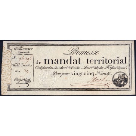 Promesse de mandat 59a - 25 francs - 28 ventôse an 4 - Série 39 - Etat : SUP+