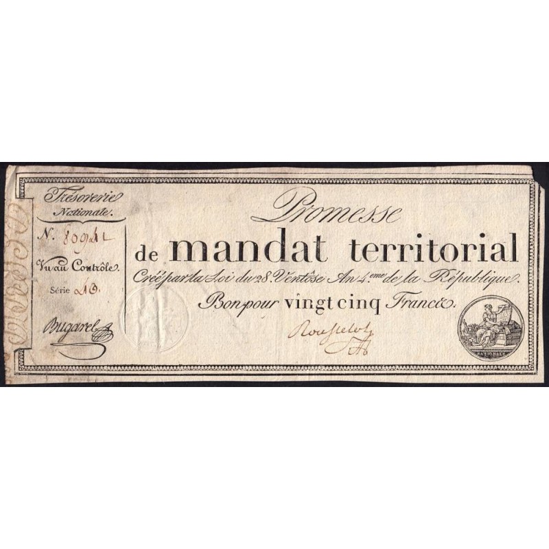 Promesse de mandat 59a - 25 francs - 28 ventôse an 4 - Série 40 - Etat : TB
