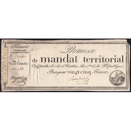 Promesse de mandat 59a - 25 francs - 28 ventôse an 4 - Série 40 - Etat : TB