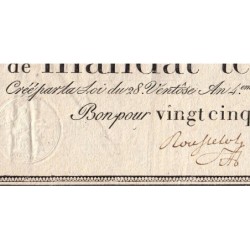 Promesse de mandat 59a - 25 francs - 28 ventôse an 4 - Série 40 - Etat : TB