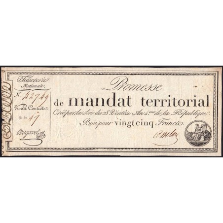 Promesse de mandat 59a - 25 francs - 28 ventôse an 4 - Série 47 - Etat : TB+