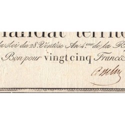 Promesse de mandat 59a - 25 francs - 28 ventôse an 4 - Série 47 - Etat : TB+