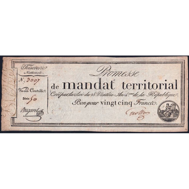 Promesse de mandat 59a - 25 francs - 28 ventôse an 4 - Série 50 - Etat : TTB