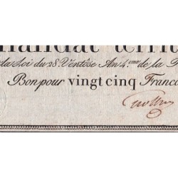 Promesse de mandat 59a - 25 francs - 28 ventôse an 4 - Série 50 - Etat : TTB