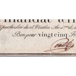 Promesse de mandat 59a - 25 francs - 28 ventôse an 4 - Série 52 - Etat : TB+