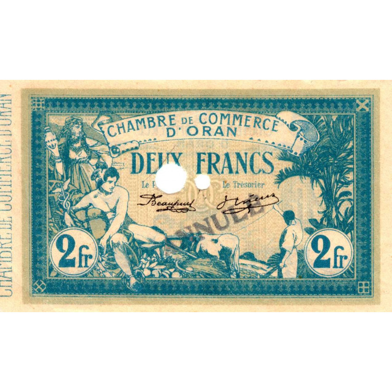 Algérie - Oran 141-16 - 2 francs annulé - 10/11/1915 - Etat : SPL
