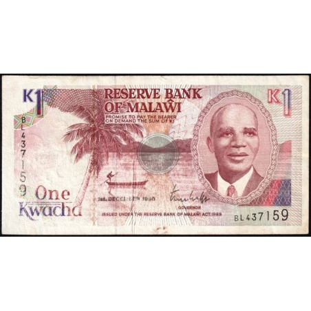 Malawi - Pick 23a - 1 kwacha - Série BL - 01/12/1990 - Etat : TB-