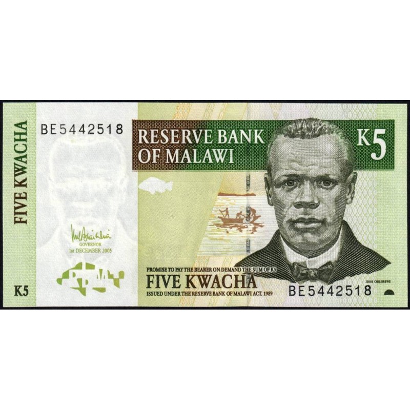 Malawi - Pick 36c - 5 kwacha - Série BE - 01/12/2005 - Etat : NEUF