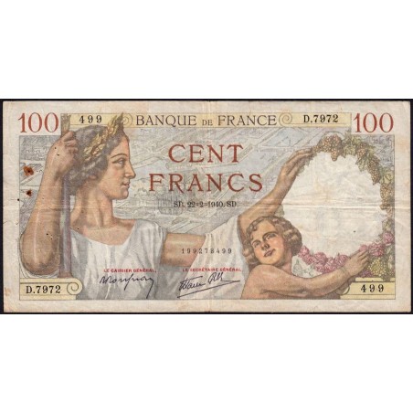 F 26-23 - 22/02/1940 - 100 francs - Sully - Série D.7972 - Etat : TB