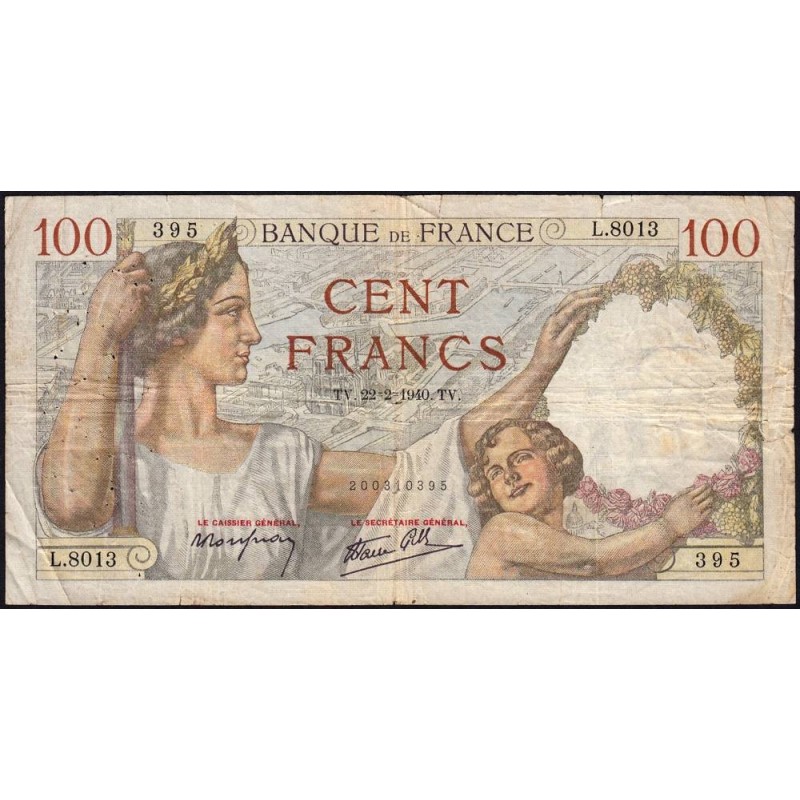 F 26-23 - 22/02/1940 - 100 francs - Sully - Série L.8013 - Etat : B+