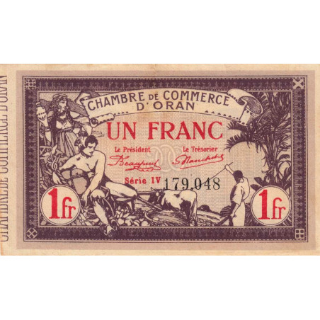 Algérie - Oran 141-23 - 1 franc - Série IV - 04/02/1920 - Etat : TTB+