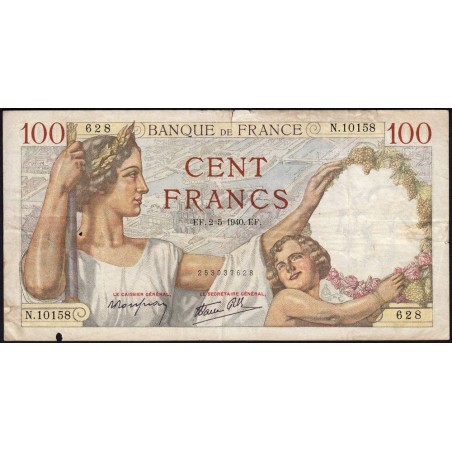 F 26-28 - 02/05/1940 - 100 francs - Sully - Série N.10158 - Etat : TB-