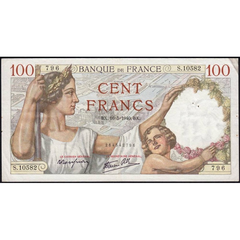 F 26-29 - 16/05/1940 - 100 francs - Sully - Série S.10582 - Etat : TTB