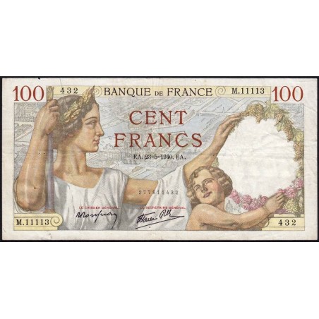 F 26-30 - 23/05/1940 - 100 francs - Sully - Série M.11113 - Etat : TB