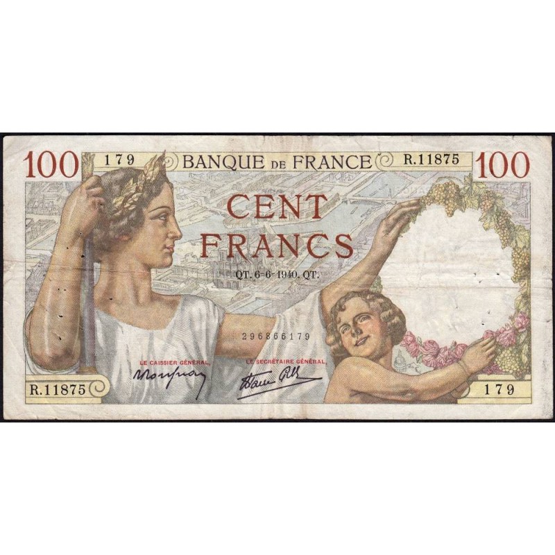 F 26-31 - 06/06/1940 - 100 francs - Sully - Série R.11875 - Etat : TB