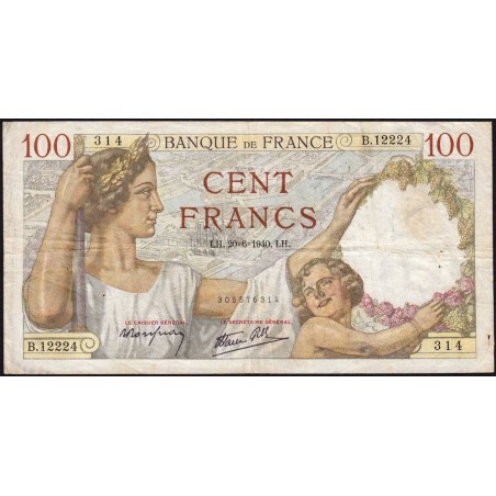 F 26-32 - 20/06/1940 - 100 francs - Sully - Série B.12224 - Etat : TB+