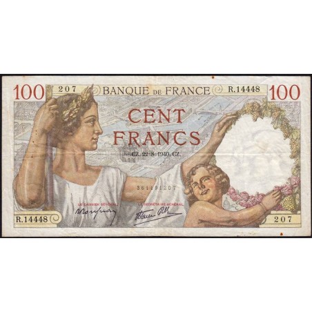 F 26-37 - 16/08/1940 - 100 francs - Sully - Série R.14448 - Etat : TB