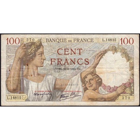 F 26-37 - 16/08/1940 - 100 francs - Sully - Série L.14815 - Etat : TB-