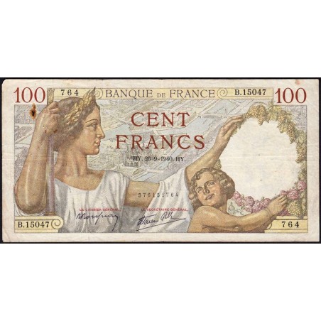 F 26-38 - 26/09/1940 - 100 francs - Sully - Série B.15047 - Etat : TB